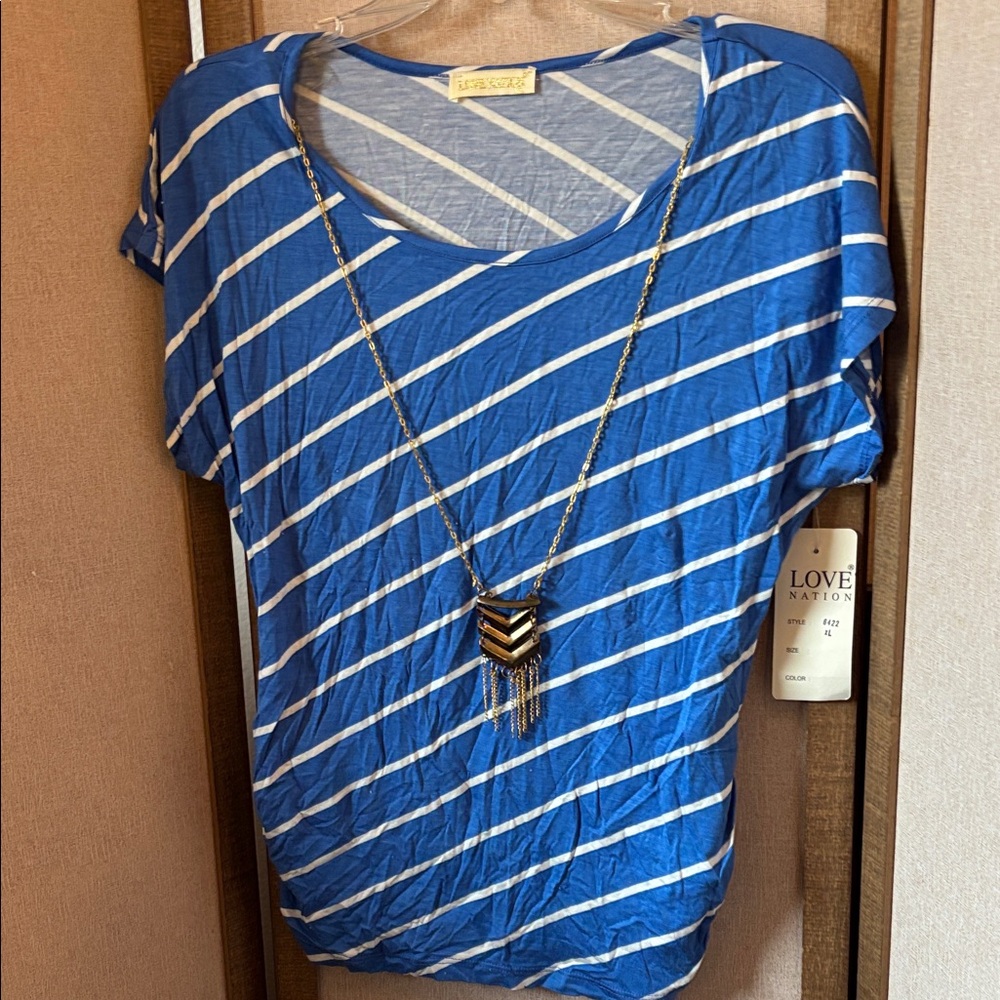 NWT Love Nation Blue Striped Women's Top XL